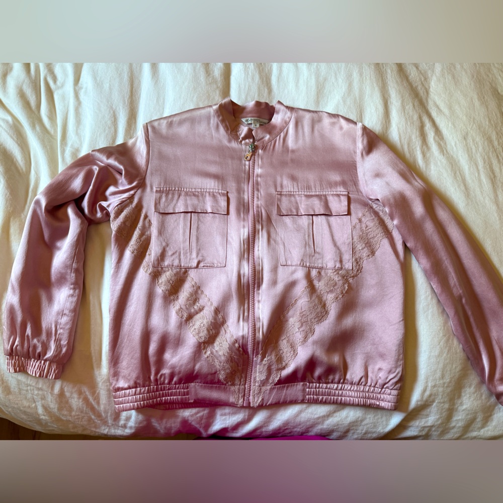 Pink lace silk jacket size 2 made in Paris